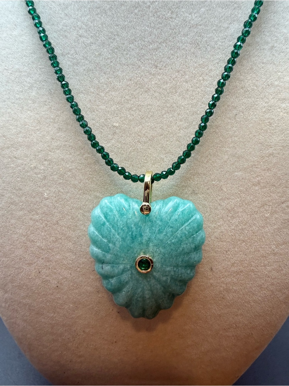 Green Heart Amazonite Pendant on  Green mini stone necklace